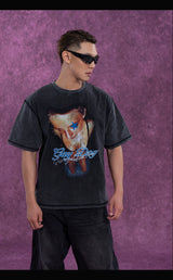 Gray Distressed Rhinestone Print Men's Tee