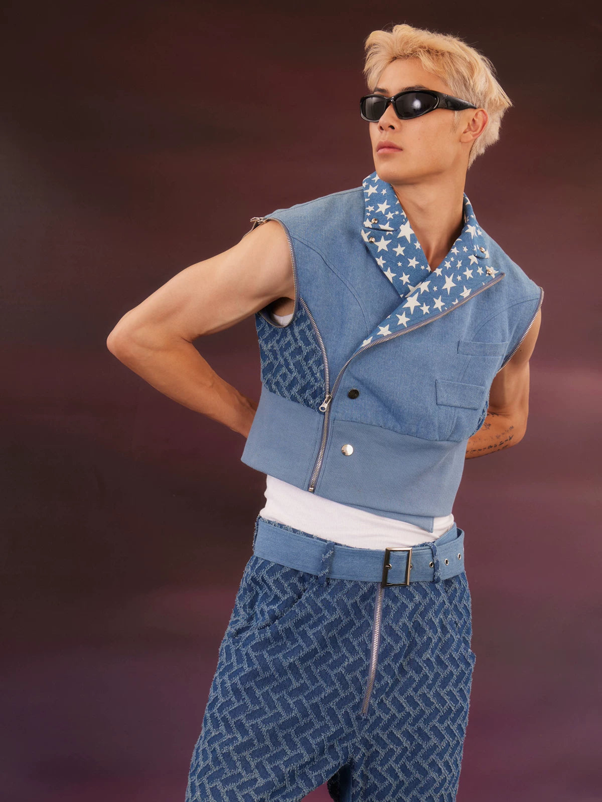 Detachable Zipper Star Cropped Denim Jacket