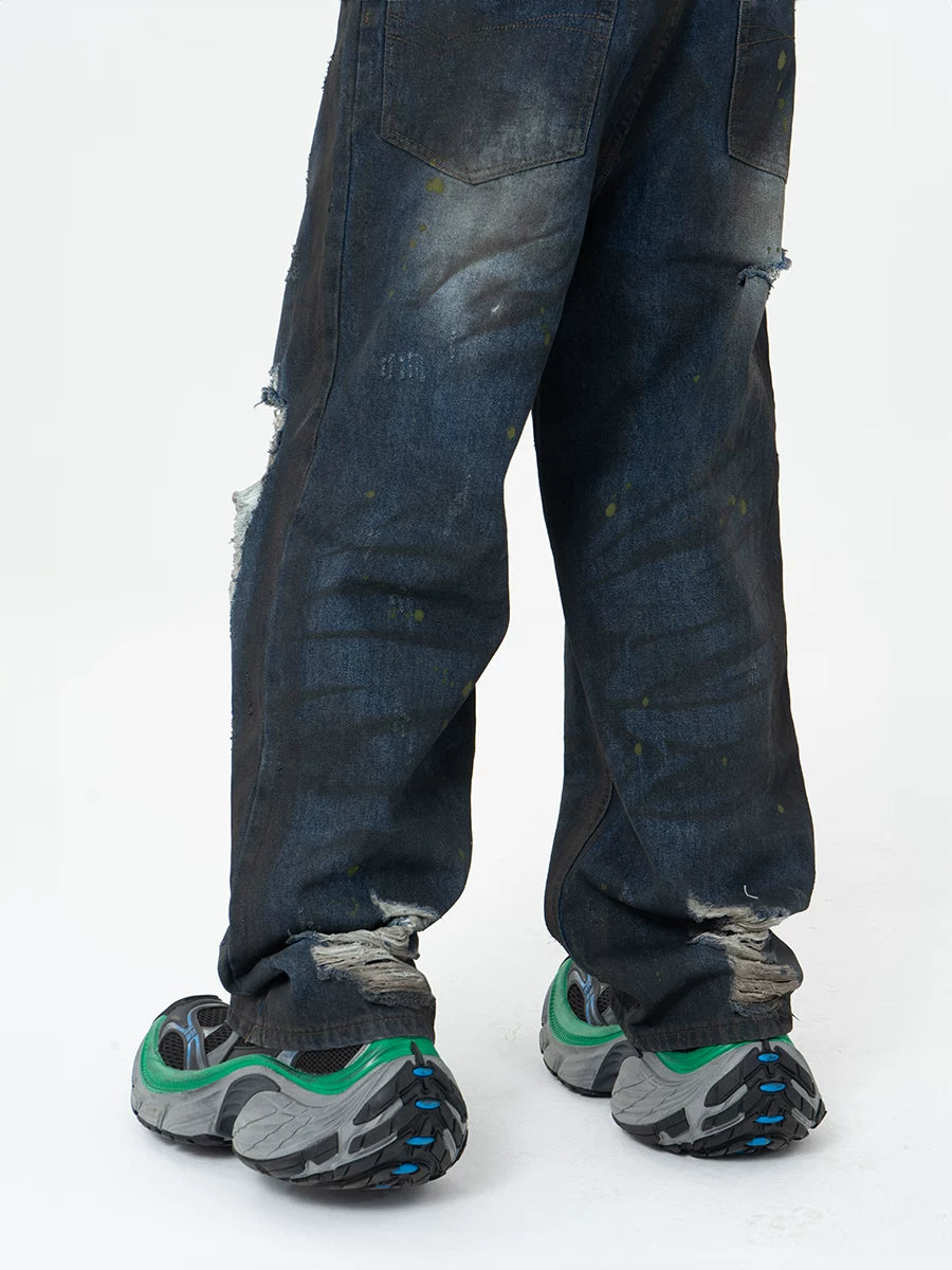 Black Ripped Distressed Wide Leg Jeans