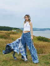 Loose Fit Distressed Washed Cotton Jeans
