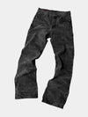 Distressed Washed Black Slub Straight Jeans