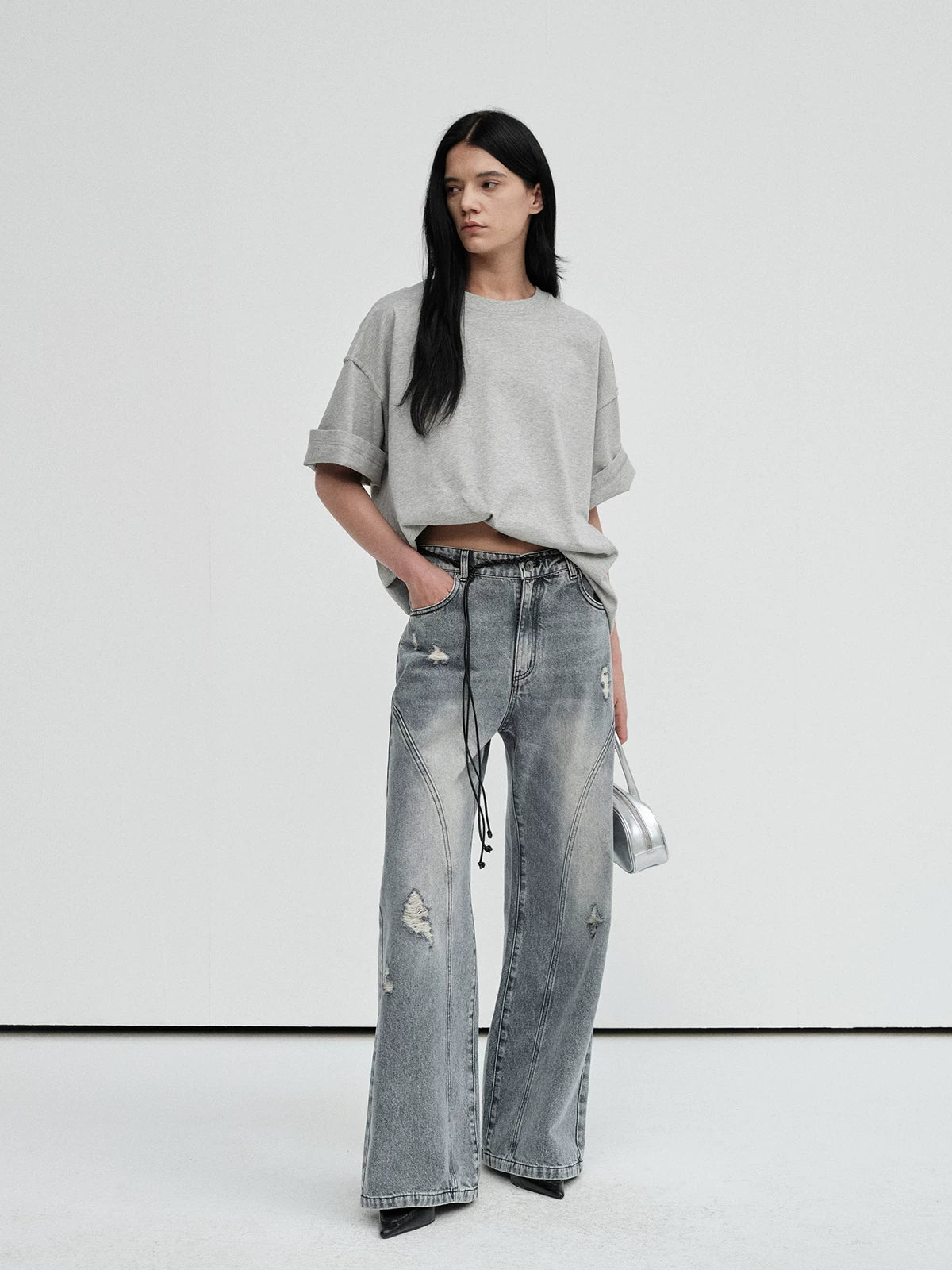 Crew Neck Raw Hem Short-Sleeve Tees