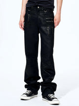 Men's Metallic Zip Waxed Straight Jeans
