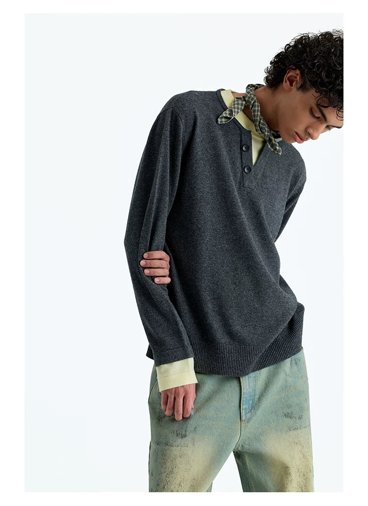 Wool Blend Layered Contrast Knit Sweater