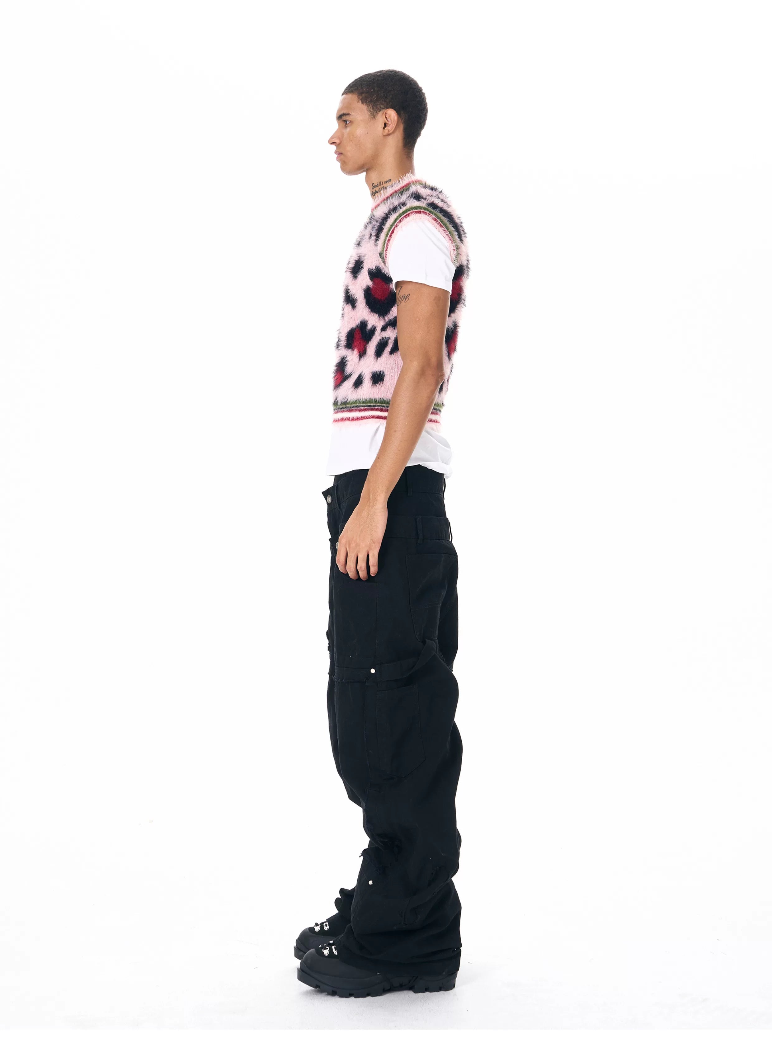 Men's Pink Leopard Print Fuzzy Vest