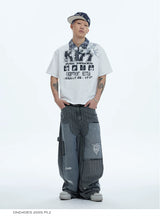Distressed Striped Patchwork Baggy Work Pants