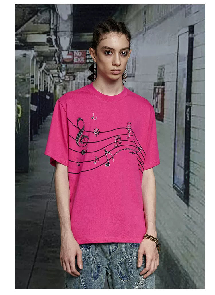 Vintage Pink Cotton Rhinestone Note Tee