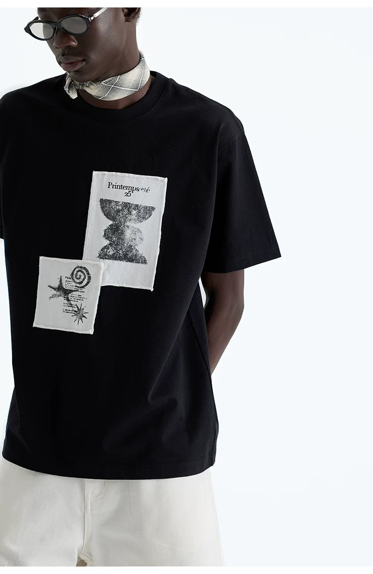 Frayed Printed Cotton Crew Neck Tee