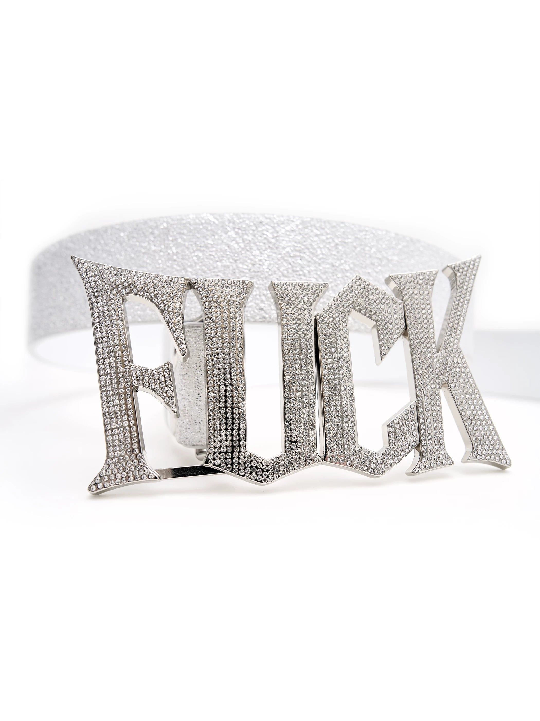 Diamond Encrusted Silver Leather Belt