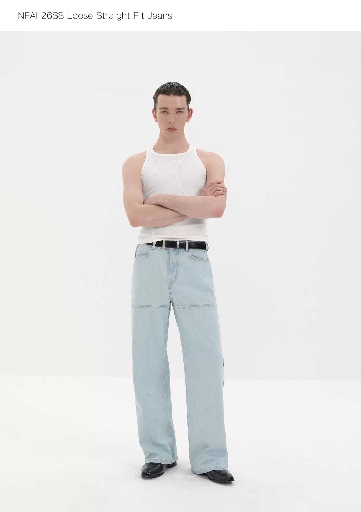 Fitted Straight Leg Patchwork Black-White-Blue Jeans