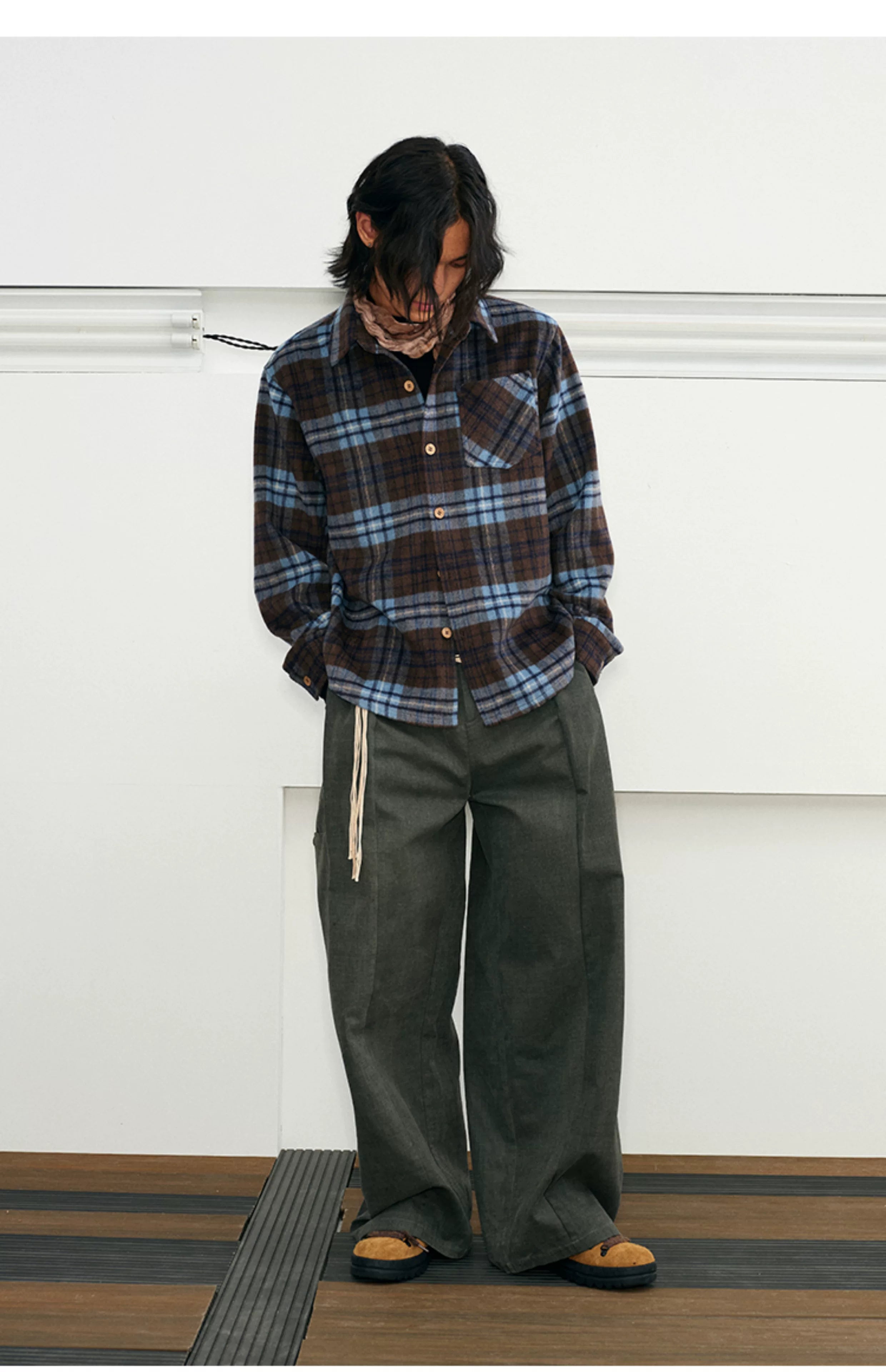 Men's Long-sleeve Plaid Wool Blend Shirt