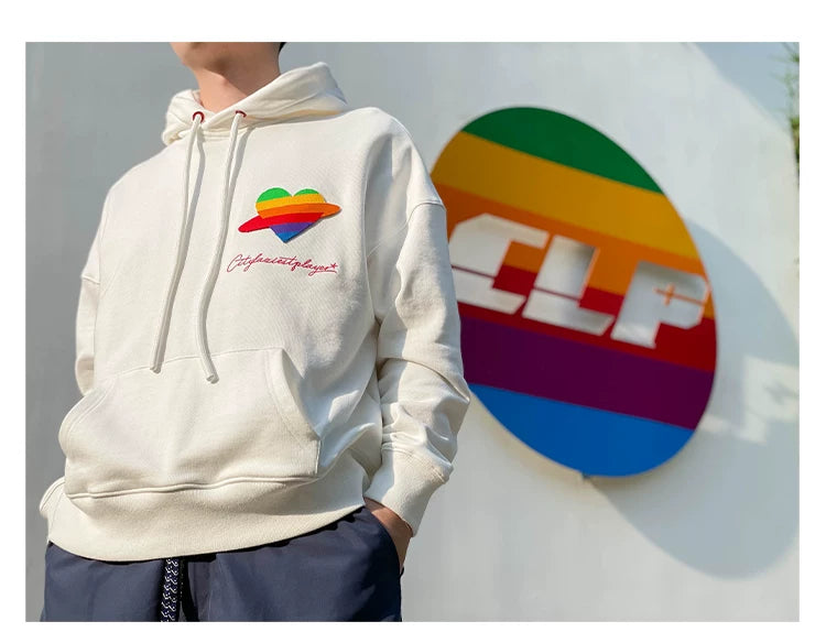 Loose Rainbow Heart Couple Hoodies