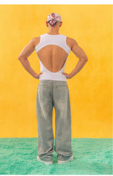 Unisex Bicolor Backless Sequin Tank Tops