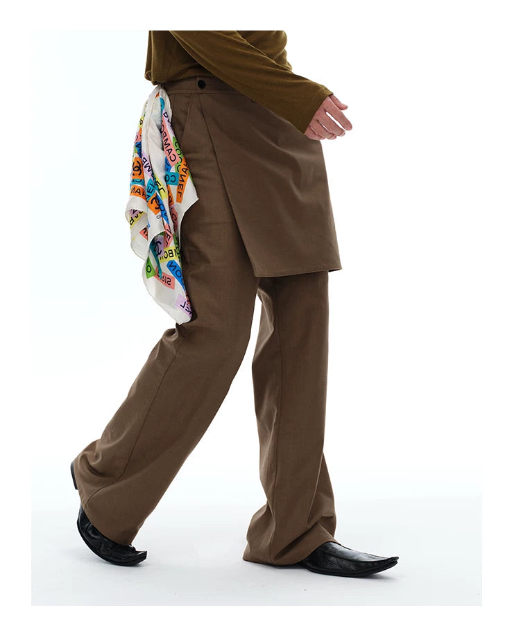 Men's Fake Two-Piece Wool Flare Pants