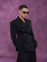 Casual Black Striped Padded Blazers