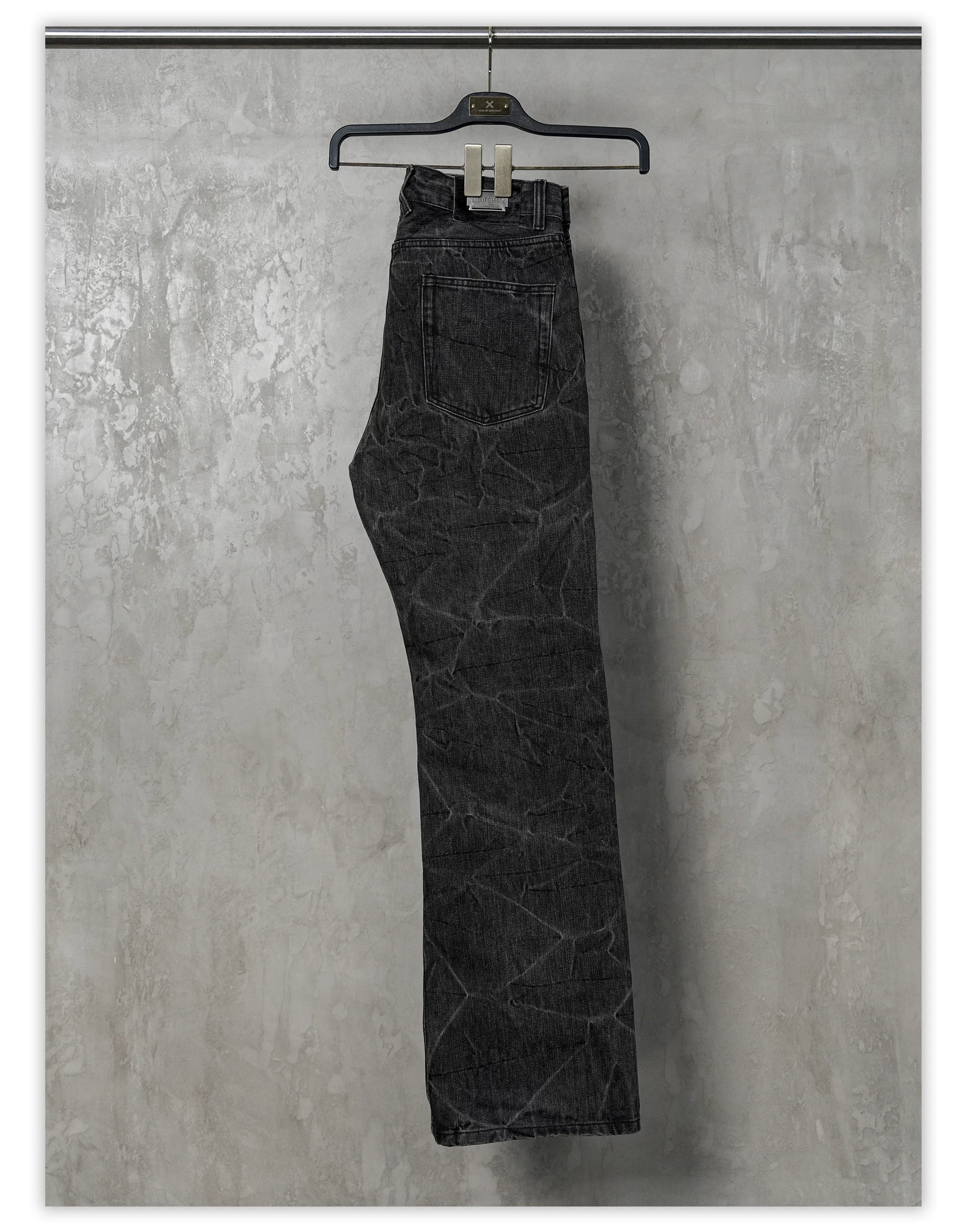 Distressed Washed Black Slub Straight Jeans