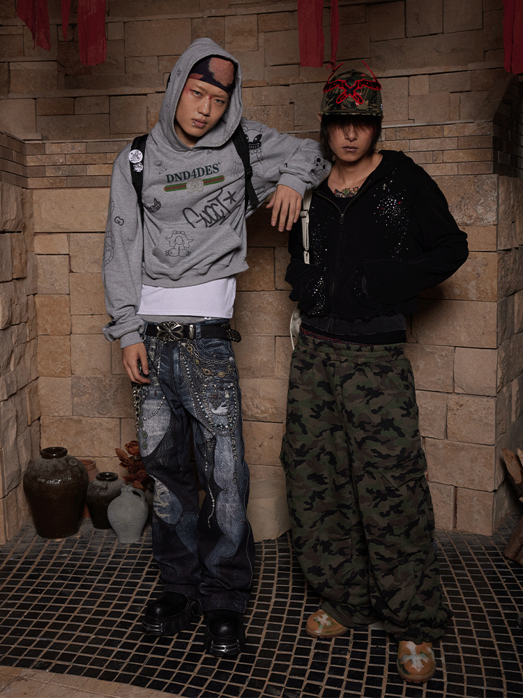 Digital Print Chain Lace Flared Pants