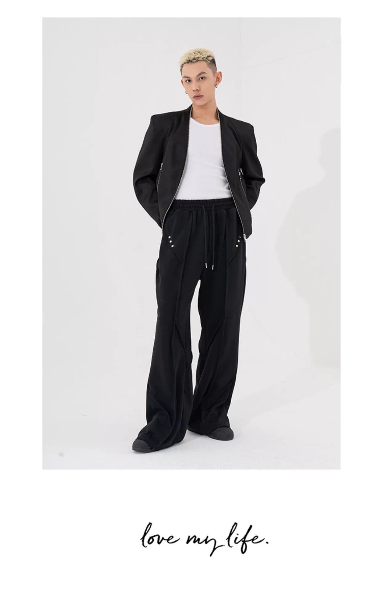 Men's Two-Tone Zip Shoulder Pad Jacket
