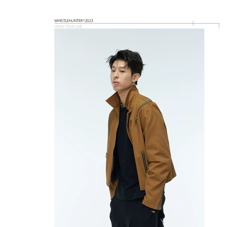 Unisex Two-Tone Irregular Short Multi-Zip Jackets