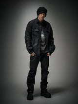 Dark Waxed Oversized Denim Shirt Jacket