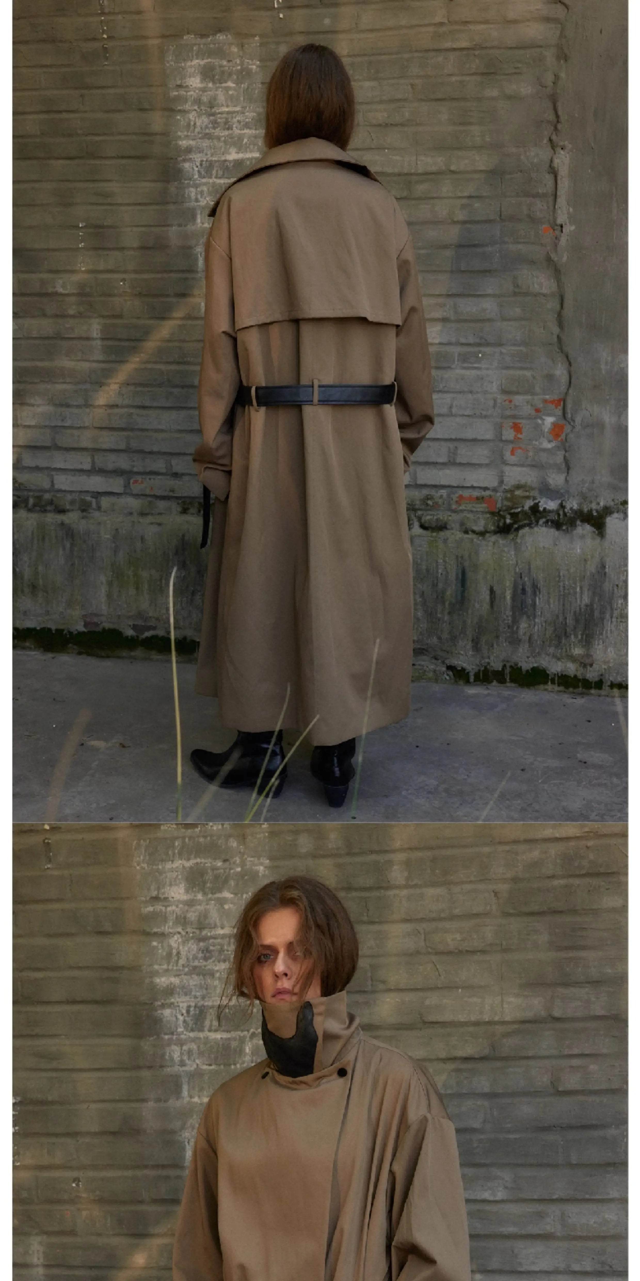 Long Loose Stand Collar Trench Coats