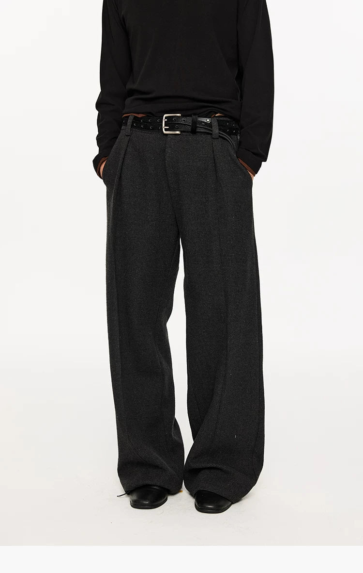 Wide Leg Pleated Wool Houndstooth Pants