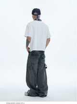 Distressed Striped Patchwork Baggy Work Pants