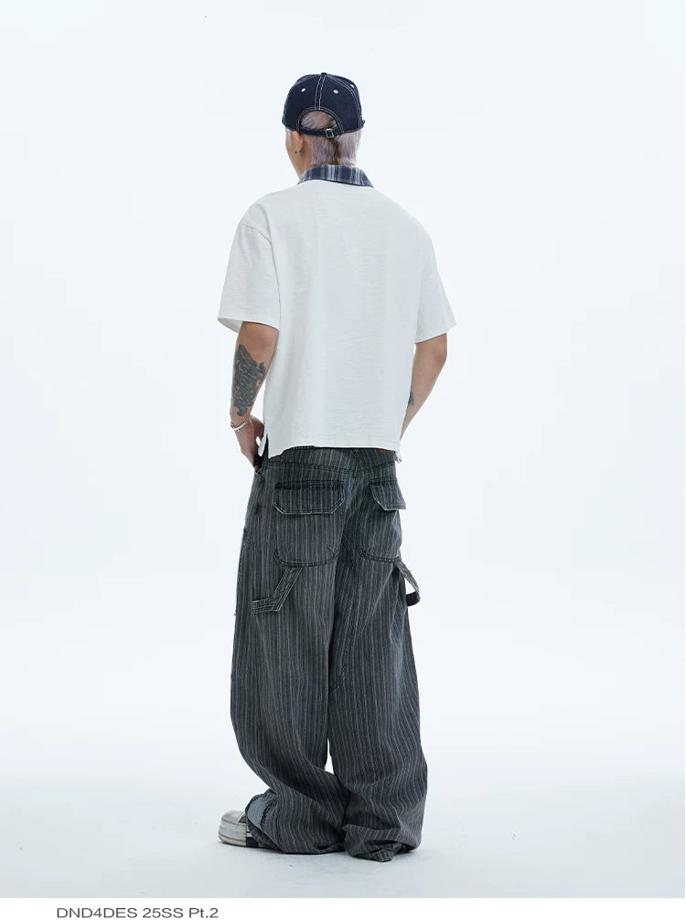 Distressed Striped Patchwork Baggy Work Pants