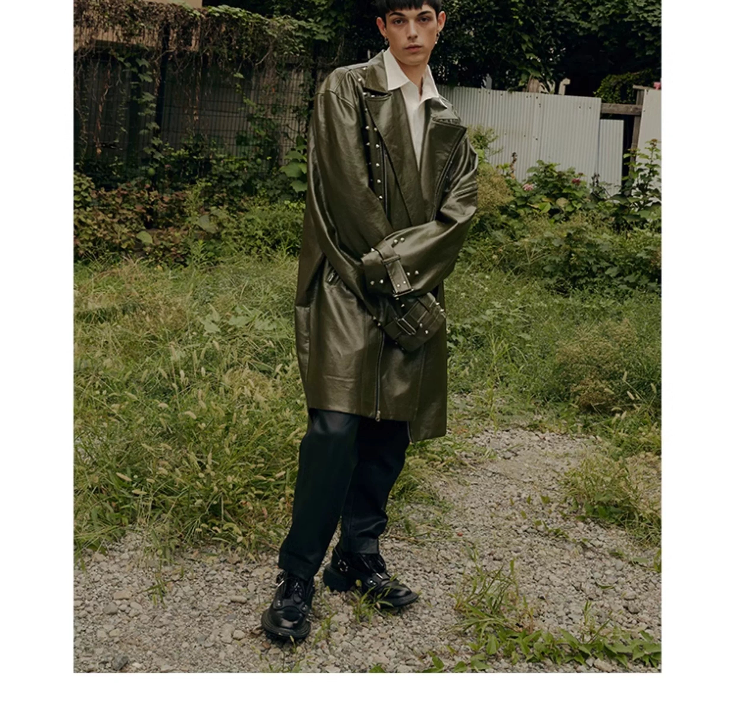Studded Patent Leather Oversized Trench Coat
