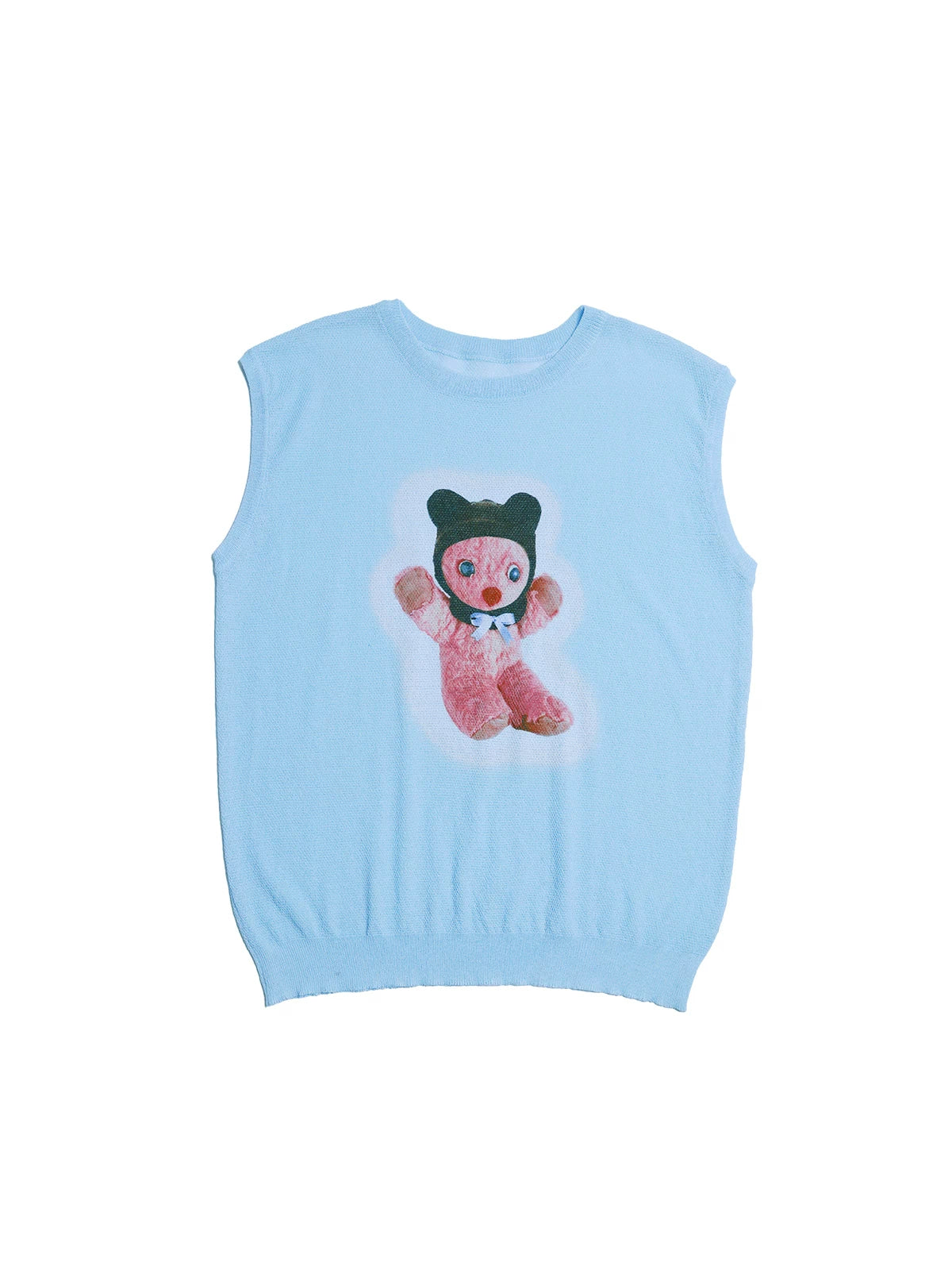 Sleeveless Vintage Bear Print Knit Top