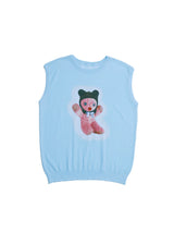 Sleeveless Vintage Bear Print Knit Top