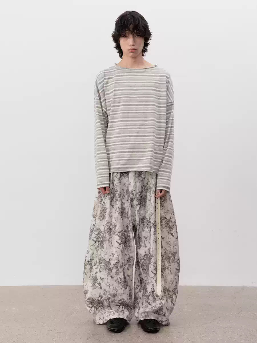 Striped Roll Cuff Drop Shoulder Top