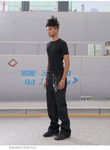Double Zip Leather Patch Flared Jeans