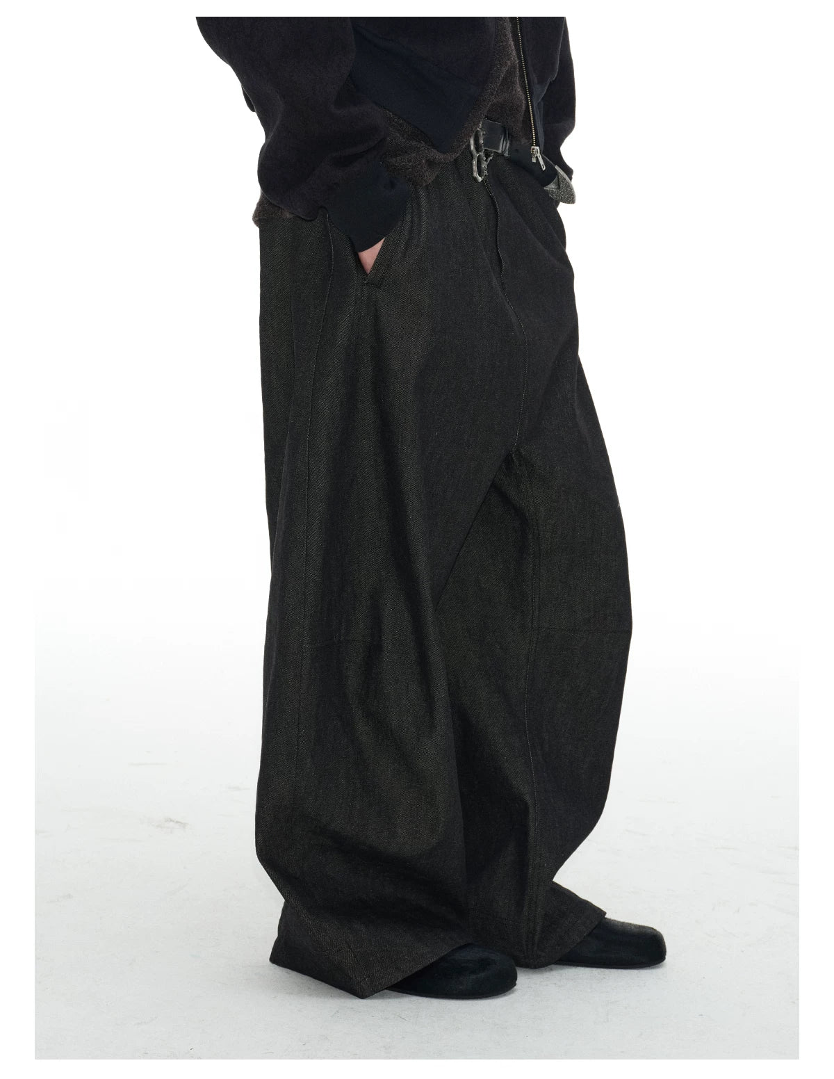 Pleated Low Rise Raw Denim Jeans