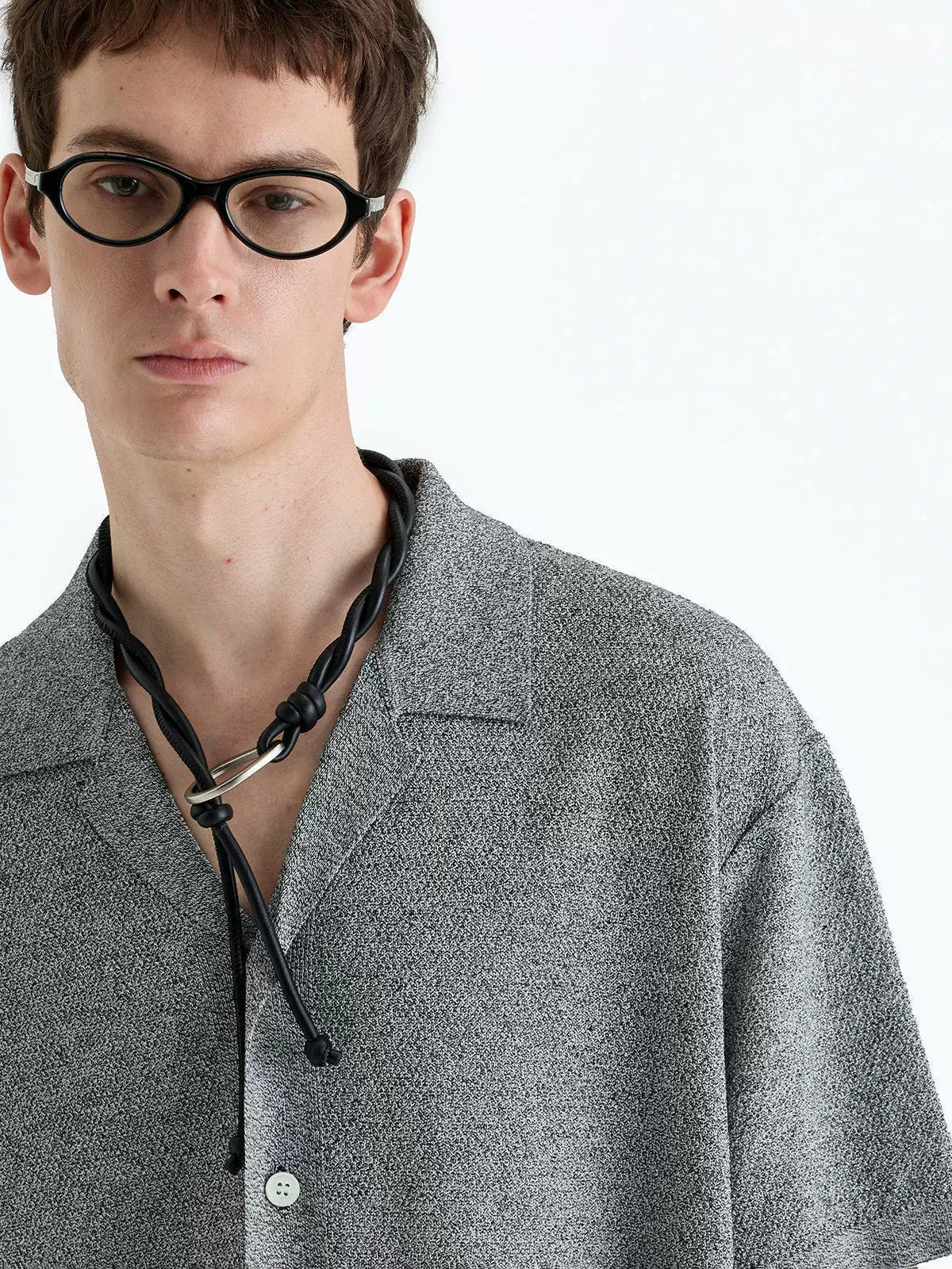Collared Linen Blend Knit Cardigan