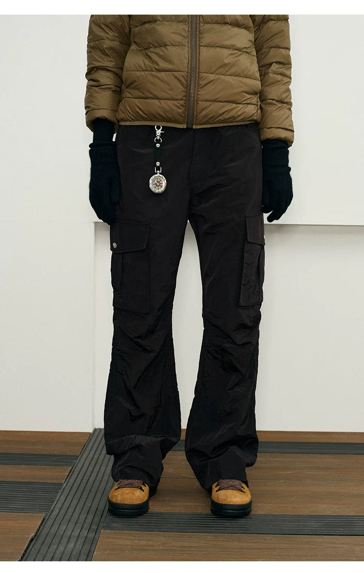 Reflective Liquid Nylon Cargo Parachute Pants