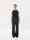 Fitting Waxed Leather Patchwork Straight Jeans
