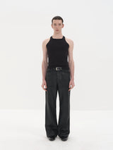 Fitting Waxed Leather Patchwork Straight Jeans