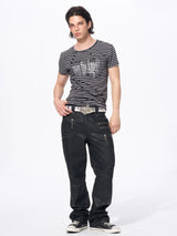 Slim Fit Letter Print Striped Tees
