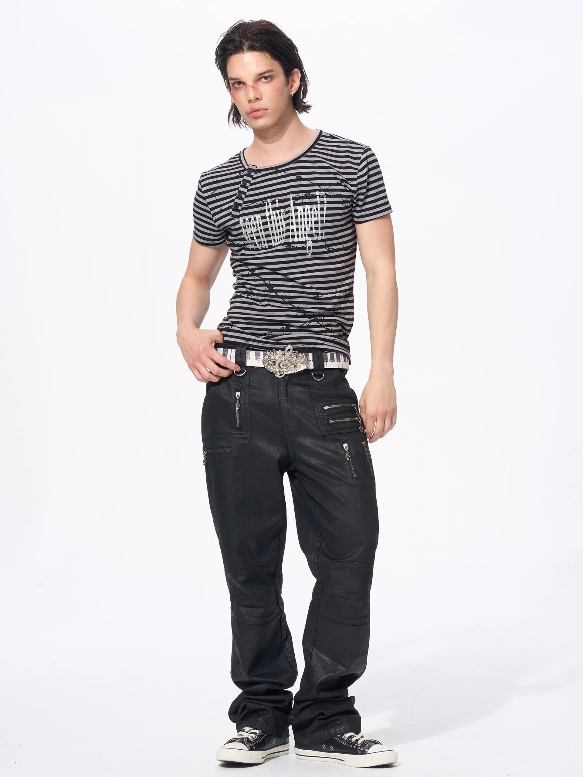 Slim Fit Letter Print Striped Tees