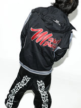 Black Patchwork Embroidered Mid-length Parka