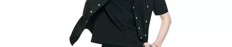 Waist-Cinched Padded Rivet Short-Sleeve Shirts