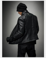 Asymmetric Wild Cowhide Leather Jacket