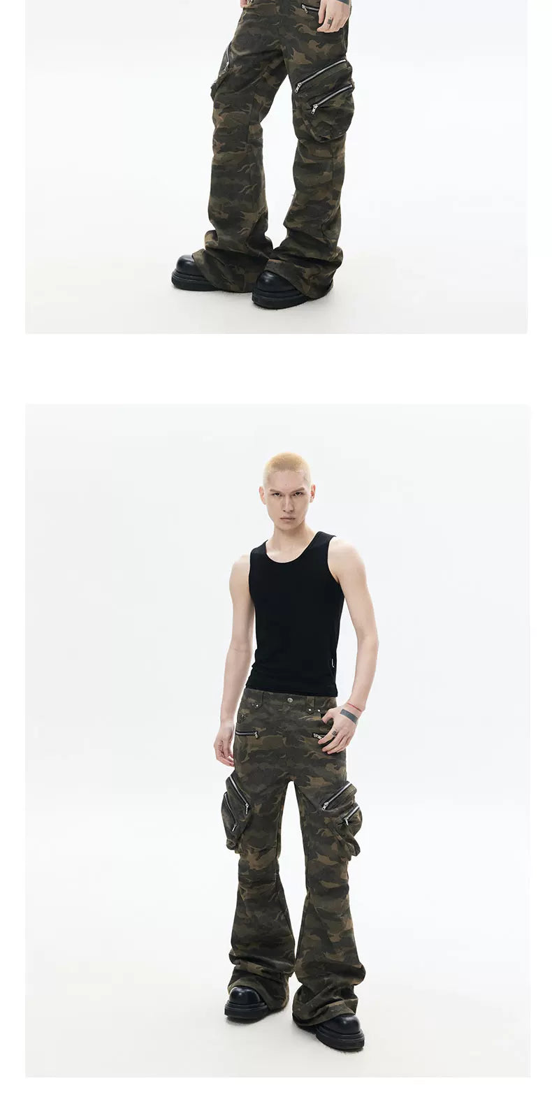 Heavy-Duty Camo Loose Flare Cargo Pants
