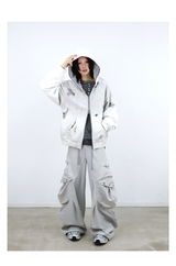 Stripe Patchwork Washed Zip Hoodie