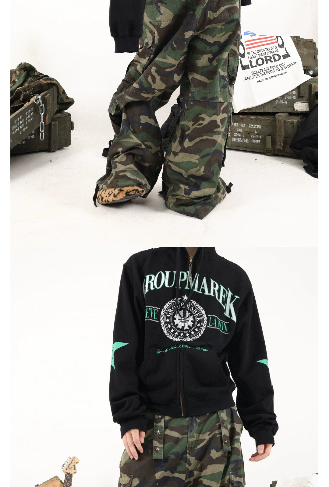 Army Green Camo Loose Cargo Pants
