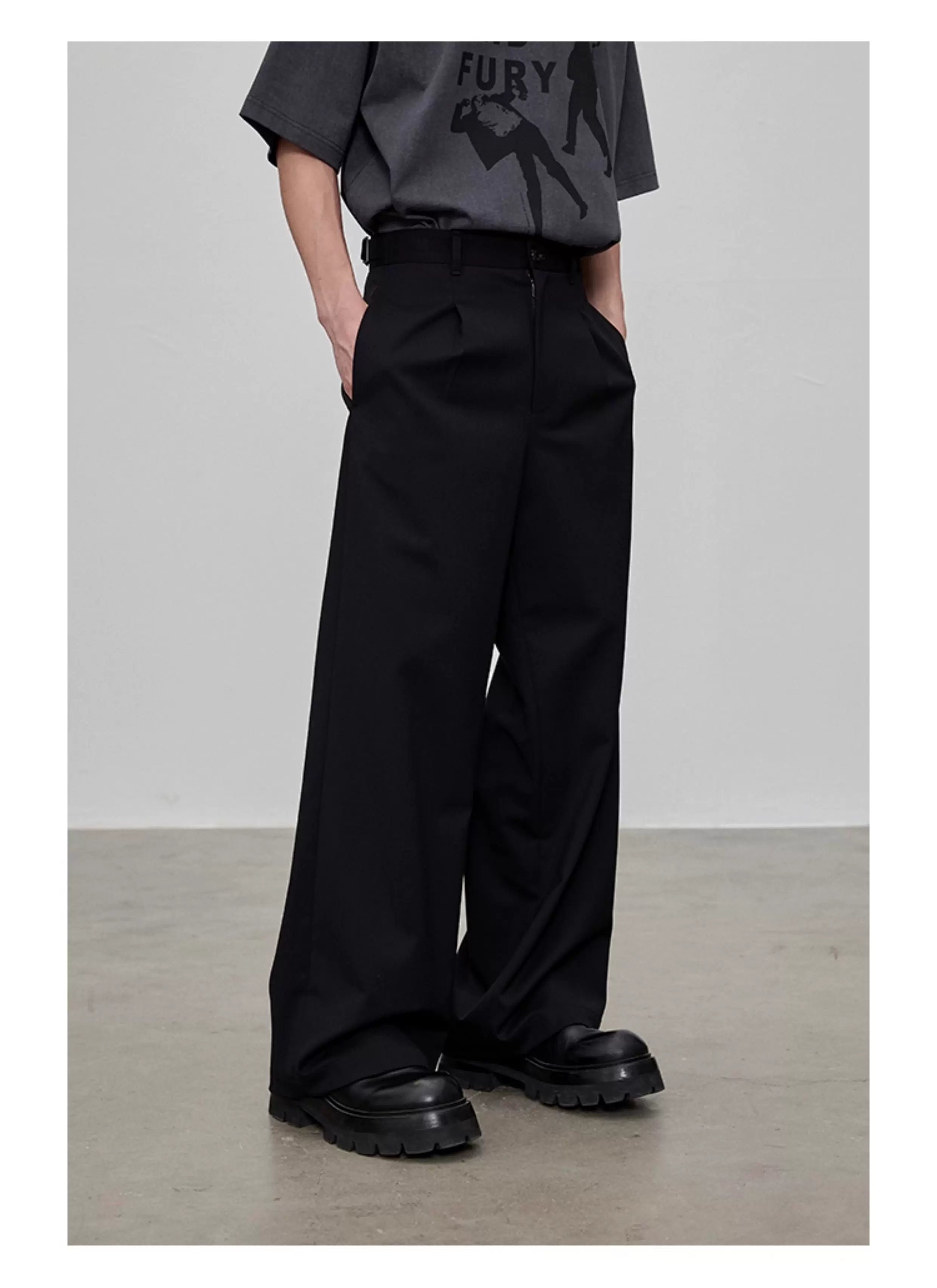 Adjustable Waist Wool Blend Dress Pants