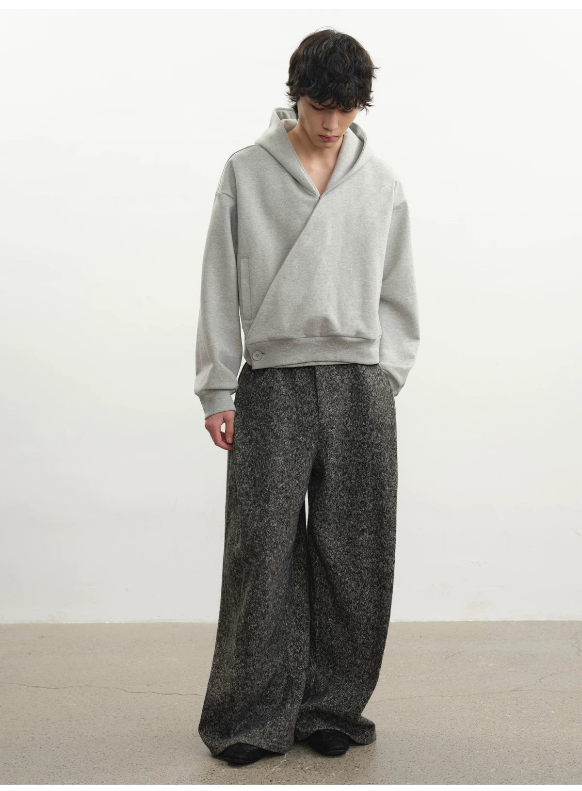Relaxed Double Button Cross Neck Hoodie