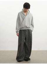 Relaxed Double Button Cross Neck Hoodie