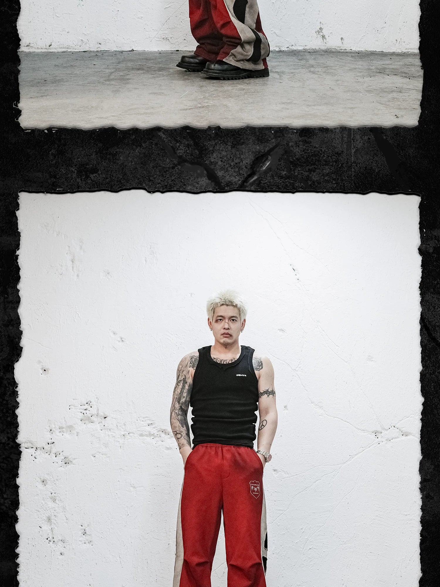 Skeleton Patchwork Color Block Distressed Sweatpants